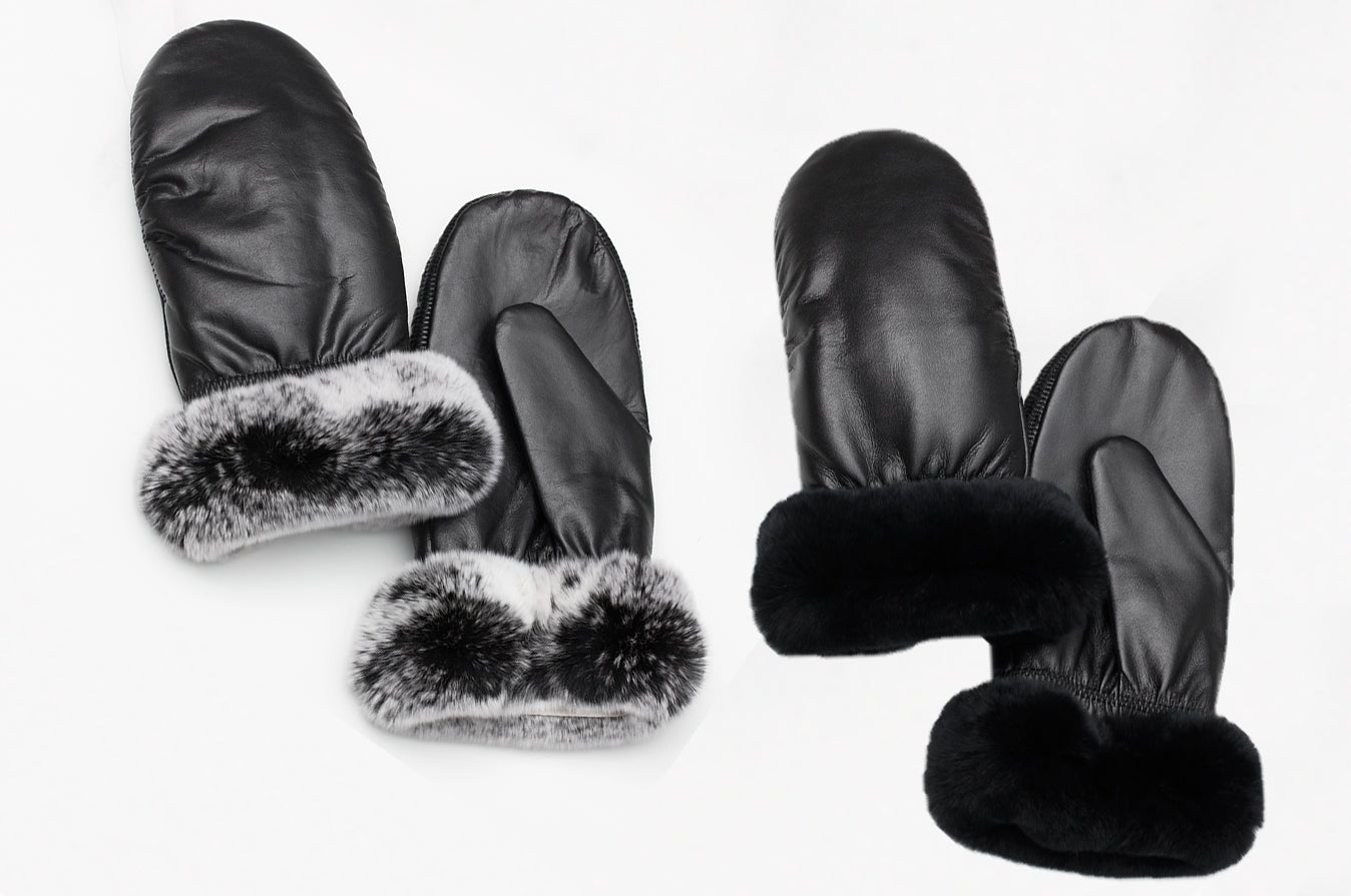 Luffer i skind og imiteret kanin.