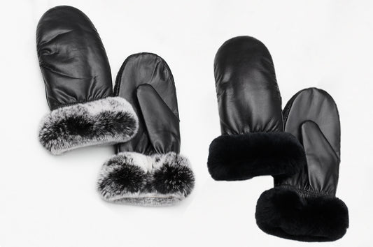 Luffer i skind og imiteret kanin.